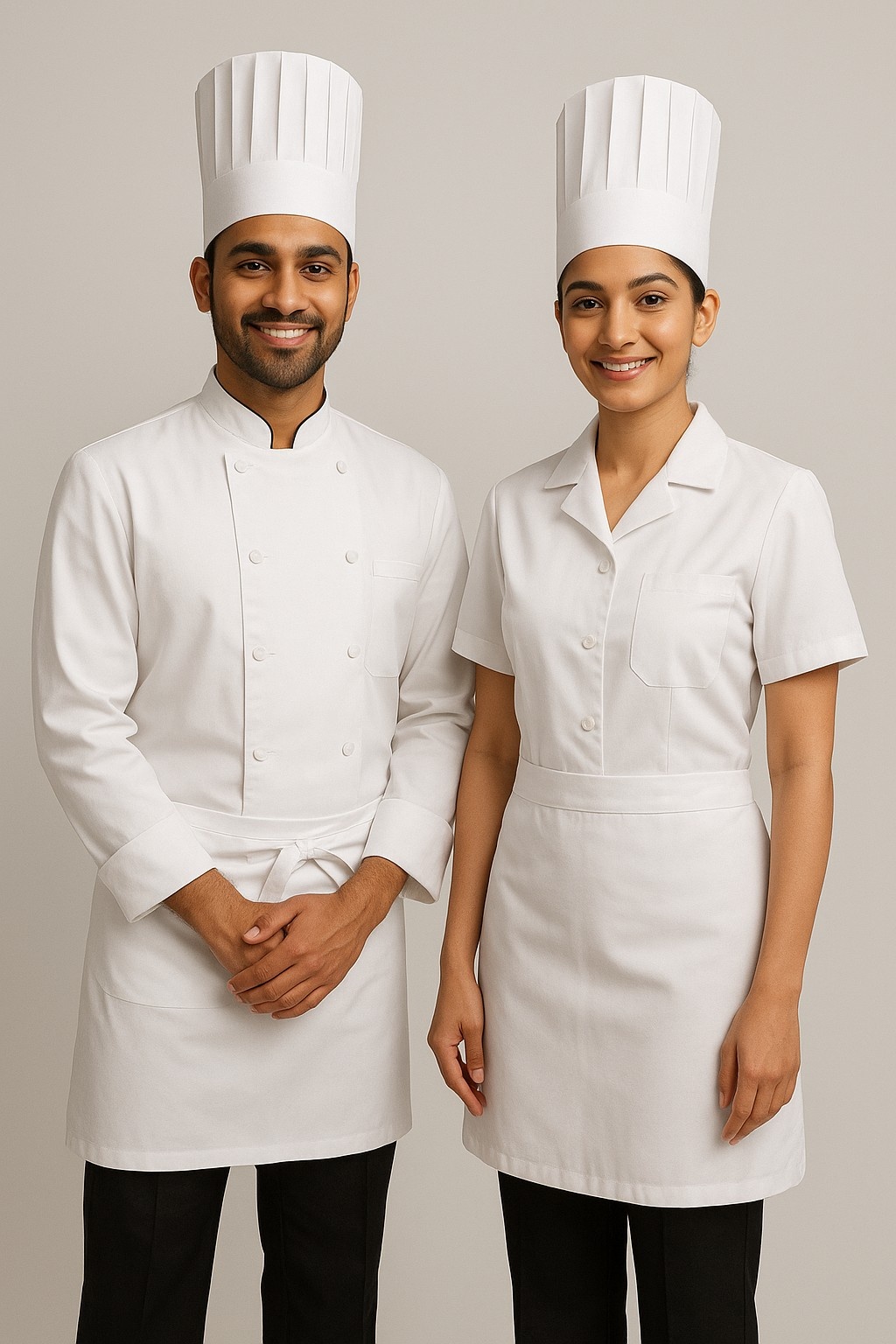 Chef and kitchen staff uniforms manufactured in Delhi/NCR by Movero Textiles with affordable pricing