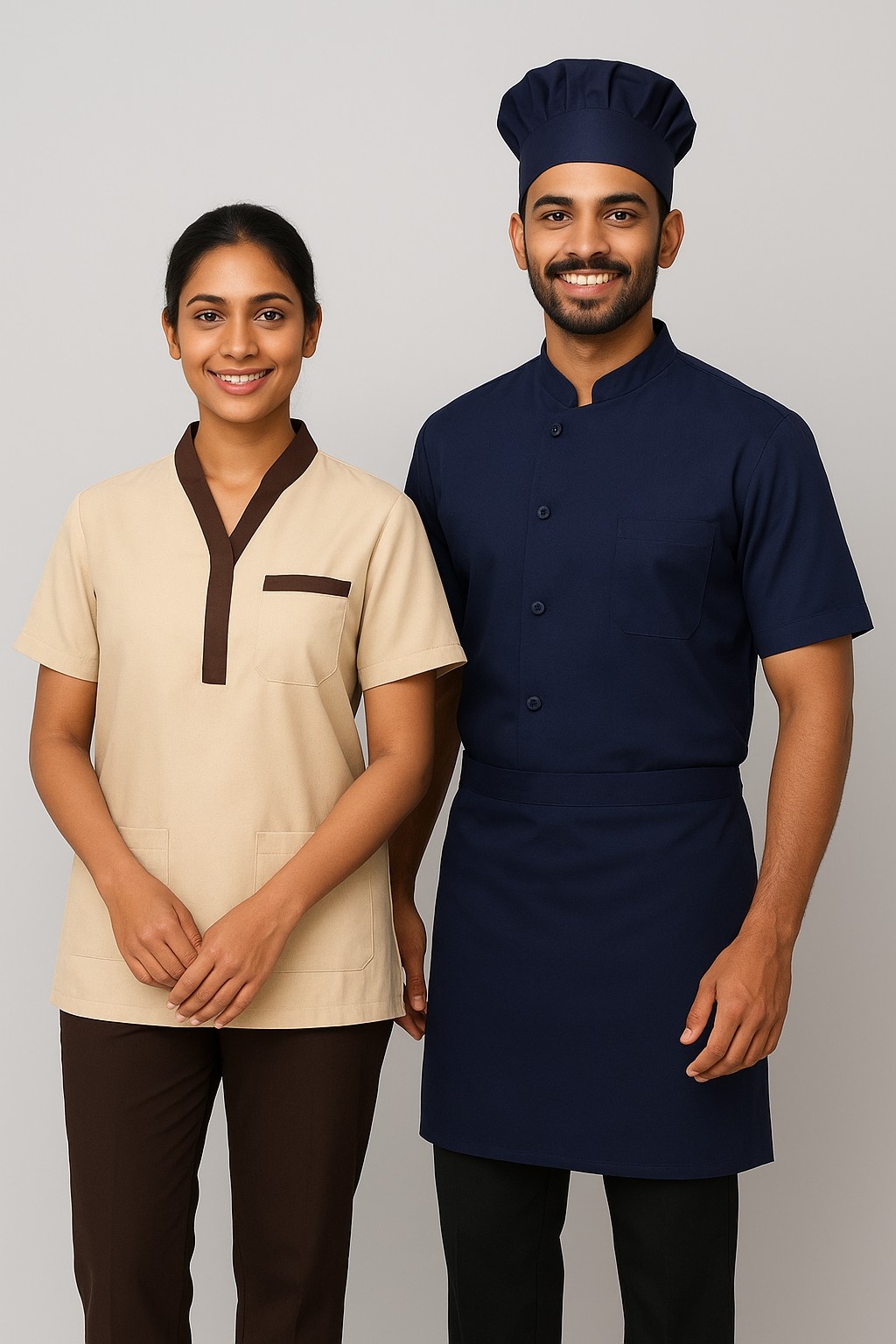 Spa and restaurant service uniforms by Movero Textiles, Delhi/NCR hospitality uniform manufacturer with affordable pricing